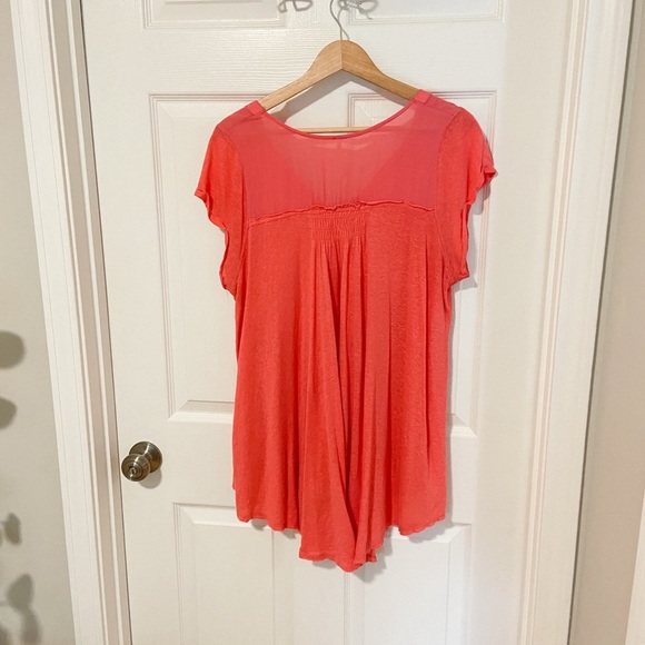 Free People Highland Linen Blend Summer Tee Top Pink Oversized Size Small - Picture 7 of 8